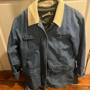 Blue Denim Jacket with Cream Collar